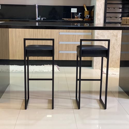 kIT 2 Banqueta para balcão de cozinha americana industrial de Ferro Estofada em Couro Sintético Asse