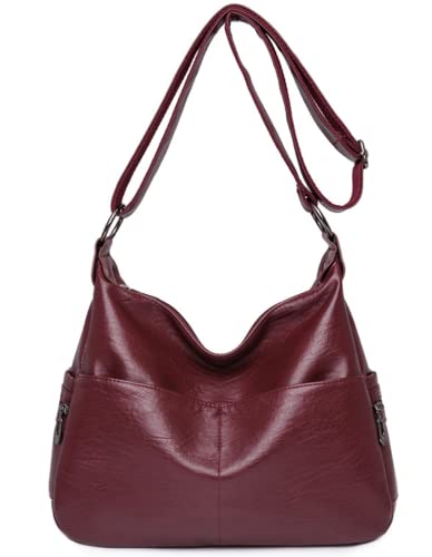 [フリフラ] 赤 一流の職人が作る 大人な ショルダー トート バッグ 多機能 3WAY 斜め掛け PU レザー レディース レッド ハンド 大容量 かばん 肩掛け ななめ 斜め がけ 掛け お洒落 おしゃれ 鞄 カバン 軽い 大きい 軽量 シンプル 無地 2way 美品 ファスナー 通勤 可愛い ウエスト 革 かわいい マタニティ ウェイ 頑丈 ママ way A4 ギフト 帆布 きれいめ 合革 - Furifula - 商品画像