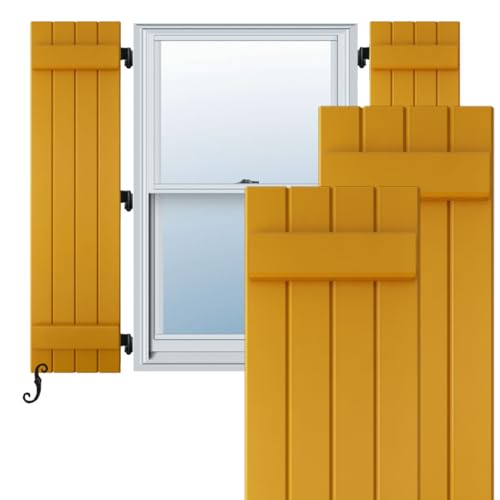 14"W x 65"H Americraft Four Board (2 Batten) Exterior Real Wood Joined Board-n-Batten Shutters (Per Pair), Turmeric