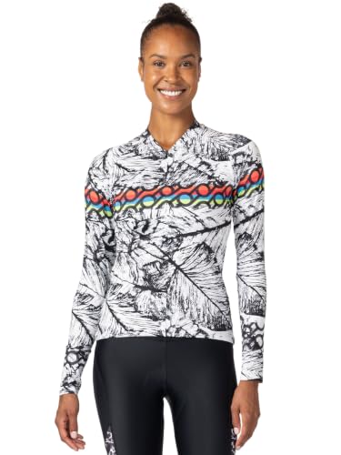 Terry Soleil Long Sleeve Bike Jersey - Womens Athletic Fit UPF 50+ Sun Protection - 14 Inch Front Zip Cycling Top - Energized, l