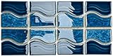 Tenedos Navy Ocean Blue Wavy Porcelain Lineup Border Pool Wall Floor Tile Backsplash on 6x12 Mesh Mounted Easy Installation for Bathroom, Kitchen, Accent Decor, Shower, Swimming pool, Spas (1 Piece)