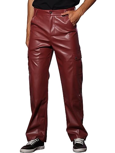 Lars Amadeus Faux Leather Pants for Men's Slim Fit Hip Hop Motorcycle Cargo Punk Trousers