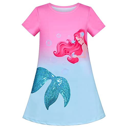 Vestido para niña Camiseta Sirena Lentejuela Cola Gradiente Rosa Hada Cuento Manga Corta 6...
