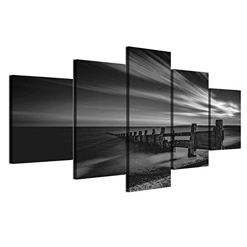 Cuadros modernos de salón marinos con impresión de olas en lienzo decorativo de 5 partes 3