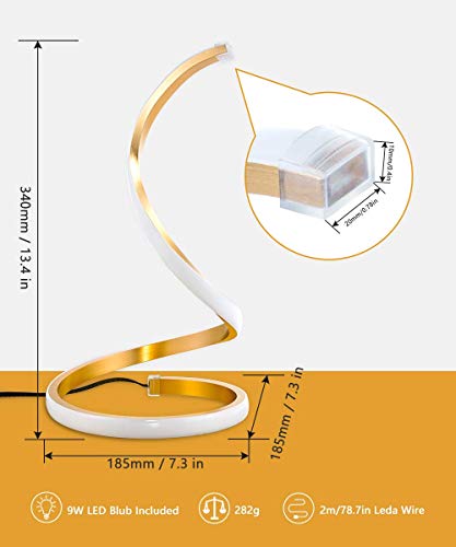 Nuür Spiral Led Table Lamp, Modern 3 Colors Dimmable Desk Lamp With Minimalist Lighting Design & Touch Controller, Creative Stylish Smart Lamp For Bedroom, Office, Home (Gold) #TOP5