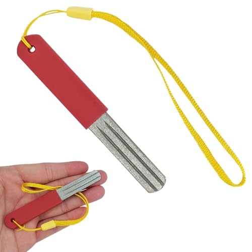 Acoeitl 1Pcs V-Sharp Dart Sharpener with Red Handle Dual Grit Grinding Sharpening Stone for Steel Tip Darts and Fishing Hooks Dart Point Sharpener Reduce Burrs Keep Tips Sharp Darts Accessories