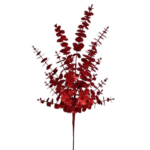 28 in. Eucalyptus Glitter Spray - Red - Pack of 2