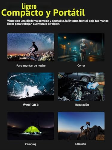 Miniatura 6 de Smiling Shark Linterna Frontal, 230 Gran Angular 3 Tiras Luz Led Blanco De La Headlight Más Brillante Recargable Con Sensor Movimiento Impermeable Camping Ciclismo, Linterna-Frontal-Led-Cabeza-Light