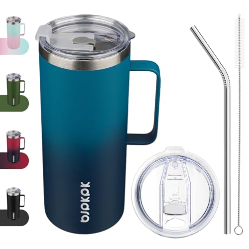 Image of BJPKPK 32oz Insulated Coffee Mug with Handle, Stainless Steel Travel Mug | Keeps Drinks Hot & Cold, Double Wall Vacuum, 2 Lids Included, BPA-Free Coffee Tumbler for Home, Office & Travel