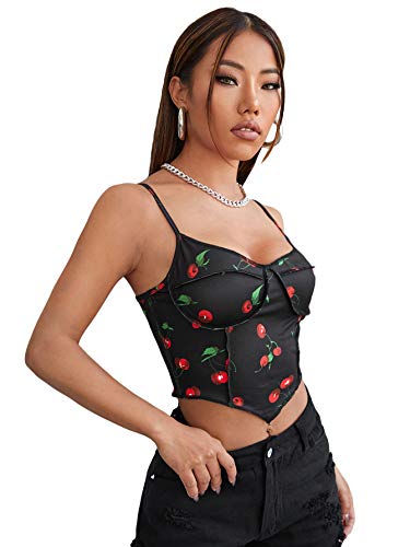 SOLY HUX Women s Spaghetti Strap Asymmetrical Hem Crop Cami Top Black Cherry M