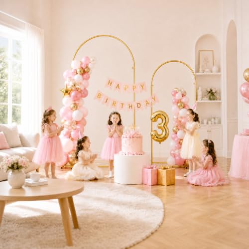 Image of 2 Pack Gold Metal Arch Backdrop Stand(7.2FT /6FT),Easy-Install Balloon Arch