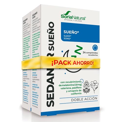 Soria Natural Sedaner Sueño Comprimidos - Melatonina, Amapola, Pasiflora, Valeriana -Reduce el tiempo necesario para dormir - Efecto relajante - PACK 2