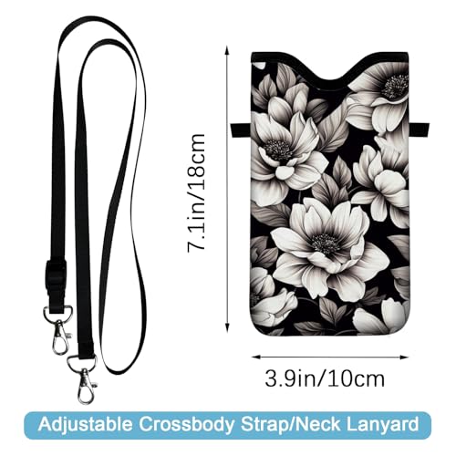Image of Neoprene Cell Phone Sleeve Pouch Case Bag with Crossbody Strap Neck Lanyard for Women 7.1 X 3.9 in Flower