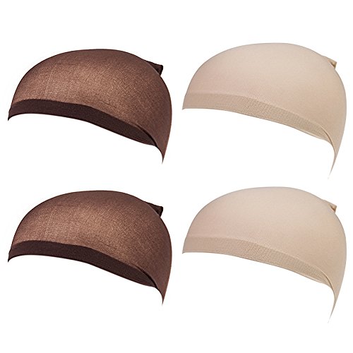 Nylon Wig Caps,Beige,4 Pieces,Beige and Dark Brown