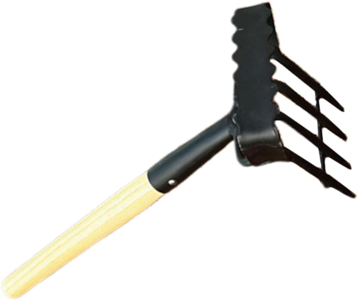 HEMOTON Garden Hand Rake Small Portable High Carbon Steel Gardening Tool for Weeding Digging Loosening Soil Lightweight with Handle for Garden Planting