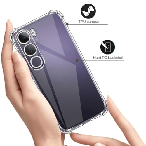 Image of Fashionury 3D Raised Transparent Crystal Clear Back Cover for Vivo Y400 5G | Shockproof Design | Anti-Slip Grip | Camera Protection | 360 Degree Protection Mobile Case