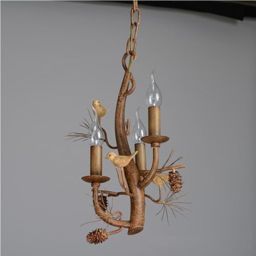 Lustre bougie E14 rétro fer suspension 5 têtes luminaire salon