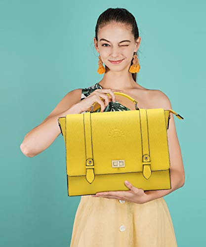 Laptop Briefcase for Women,Work Tote Bag Laptop Messenger Bags Multi-Functional Teacher Bag for 15.6 Inch Chic Work Tote Bag Perfect for Office College Business Travel,Lemon