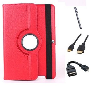 Funda giratoria para Tablet Bq Edison 3 Quad Core 10.1' Color: Rojo + Accesorios