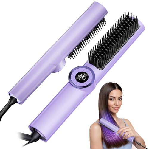 Hair Straightener Brush: Upgraded Straightening Comb for Women with Dual Voltage, Dark