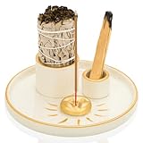 ZenBless Multifunction Incense and Candle Holder for Burning Sage, Palo Santo, Incense Sticks - 5.9' Ceramic Ash Catcher Tray for Meditation Room Home Decor Spritual Gifts(Gold Sun)