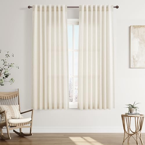 Image of Joywell Linen Curtains 63 Inches Long for Living Room Beige Cream