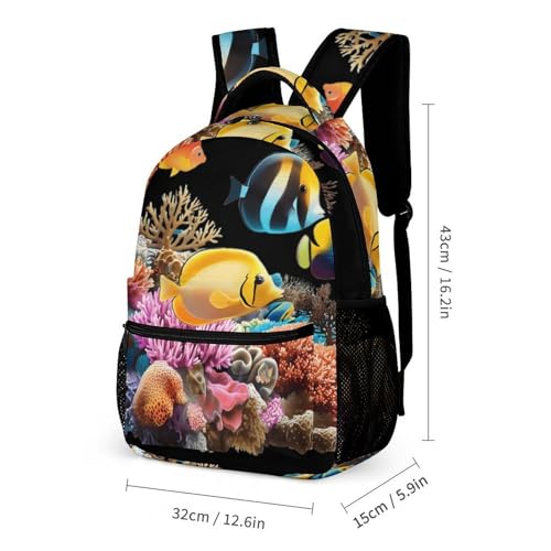 Colorful Tropical Fish Printed Backpack with Lunch Box Bag Pencil Case Pouch 3pcs Daypack Set for Women Men2