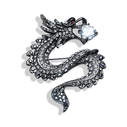 Image of Vintage Crystal Dragon Brooch Lapel Pin Decorative Safety pins for Clothing Rhinestone Animal Brooch Jewelry