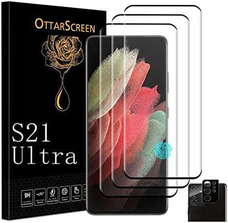OttarScreen Galaxy S21 Ultra Screen Protector【3+1 Pack】1 Pack Tempered Glass Camera Lens Protector, Compatible Fingerprint, Easy Installation [ 3D Glass ] 9H Hardness Tempered Glass Screen Protector for Samsung Galaxy S21 Ultra 5G
