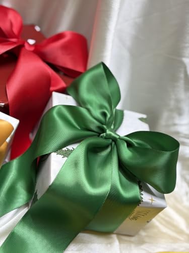 Image of Bells and Whistles Forest Green Satin Christmas Ribbon (legth : 10 Yards Width: 2 inch)