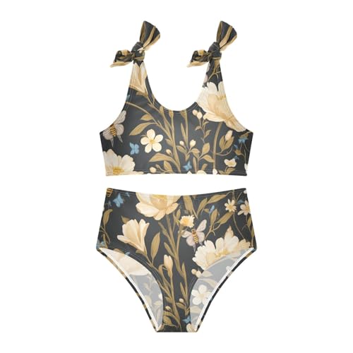 KLL Embroidery Bee Butterfly Flowers Girls' Two Piece Bikini Sets Quick-Dry Swimsuit Swimming Suits Adjustable Shoulder3