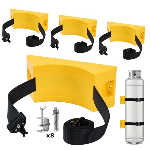 HDYEGY 4 Pack Cylinder Wall Mounted Bracket,Heavy Duty Gas Cylinder Holder with Stainless Steel C Clamp,Propane Tank Holder with SUS 304 Screws & 59 Inch Straps