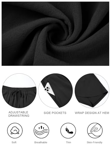 Jiflora Black Palazzo Pants for Women Wide Leg Barrel Baggy Drawstring Elastic Waist with Pockets Beach Black L — view 6