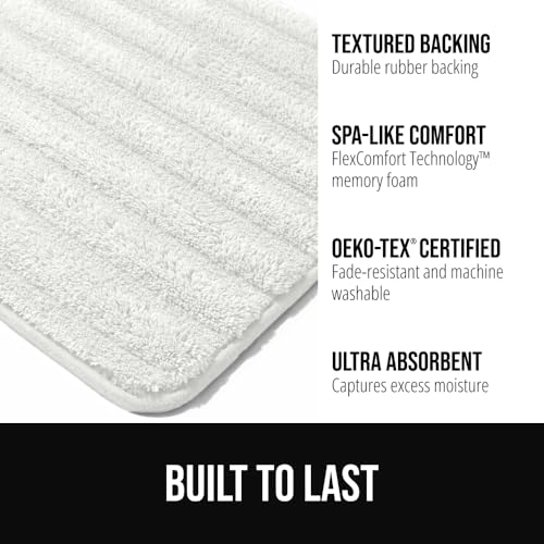 Image of GORILLA GRIP Memory Foam Bathroom Rugs, Soft Absorbent Textured Rubber Backing Striped Bath Mat, Set of 2 Machine Washable Quick Dry Floor Mats, Shower Rugs Home Accessories, White 24x16 and 30x18