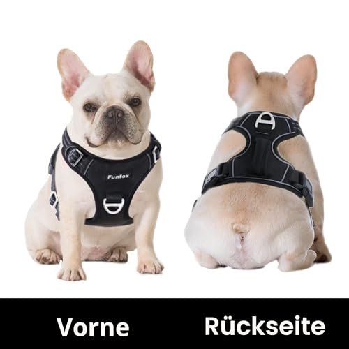 Funfox Hundegeschirr Mittelgroße Hunde, Anti Zug Brustgeschirr Verstellbares Geschirr Hund mit Griff Reflektorstreifen, No Pull Geschirr Hund für Kleine Mittlere Grosse Dog Harness Schwarz L