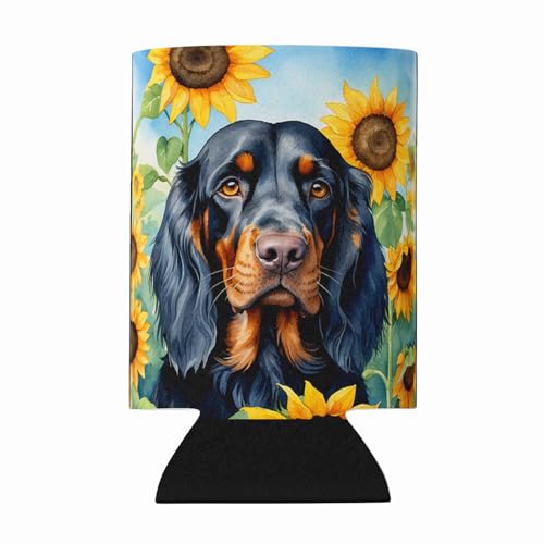 Caroline's Treasures Gordon Setter in Sunflowers Can or Bottle Hugger Cooler Washable Drink Sleeve Collapsible Beverage Insulated Holder, Can Hugger, Multicolor