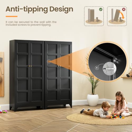 Image of Yizosh Metal Storage Cabinet with 2 Doors and 4 Adjustable Shelves - 71 inch Black Kitchen Pantry Storage Cabinet,4-Tier Tall Steel Cabinet Locker for Living Room,Dining Room,Kitchen