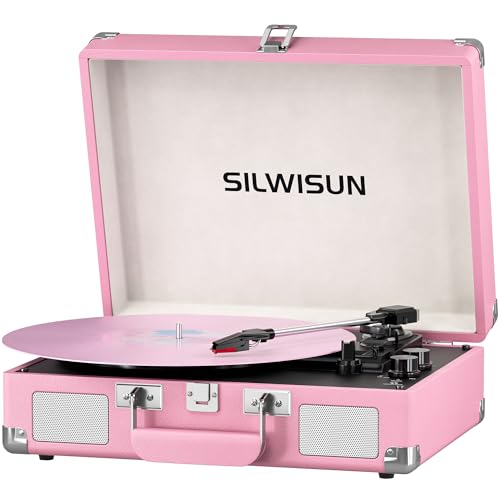Silwisun Bluetooth in/Out Record Player with Speakers Suitcase (Red)