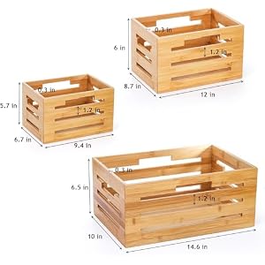 Youeon Set of 3 Bamboo Nesting Crates with Handles, 14.6/12/9.5 Inch Bamboo Crates for Storage and Rustic Decor, Decorative Storage Crate Box for Kitchen, Pantry, Office Youeon Set of 3 Bamboo Nesting Crates with Handles 1461295 Inch Bamboo Crates for Storage and Rustic Decor Decorative Storage Crate Box for Kitchen Pantry Office