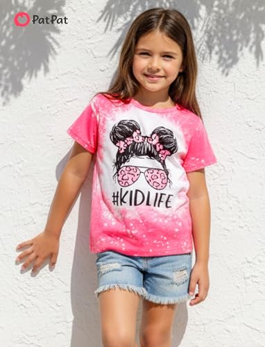Image of PATPAT Girls Crewneck Short Sleeve Graphic Tees Animal Print Shirts Cute Summer Outfits 5-12 Years