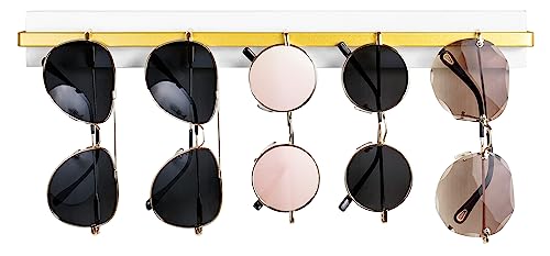 Mkono Wall Mounted Sunglasses Storage Organizer Wood Modern Simple Eyeglasses Display Holder Eyewear Glasses Jewelry Headband Hanging Rack for Entryway Living Room Bedroom, 1 Pack, White