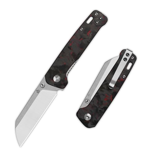QSP Penguin V2 Folding Pocket Knife, 3.06" D2 Steel Blade, Red Shredded CF