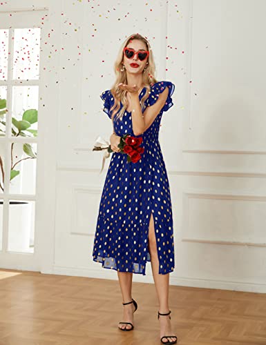 Image of GRACE KARIN 2026 Womens Summer Dresses V Neck Ruffle Sleeve Floral Boho Beach Dress A-Line Swing Midi Wedding Guest Sundress
