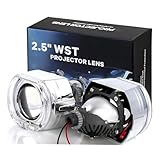 YUFANYA 2.5 Inch Mini Projector Lens with Hi/Lo Beam Function,70W 20,000LM 6000K White,Sliver Shrouds DRL Angel Eyes Decoration White Yellow Signal Turning Light Retrofit H1 H4 H7