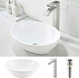 Oval Vessel Sink with Faucet and Drain Combo-WMXQX 16x13 White Bathroom Sink Above Counter Oval Cera
