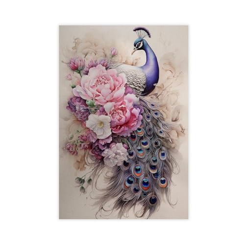 Peinture à l'huile vintage paon tableau salon poétique