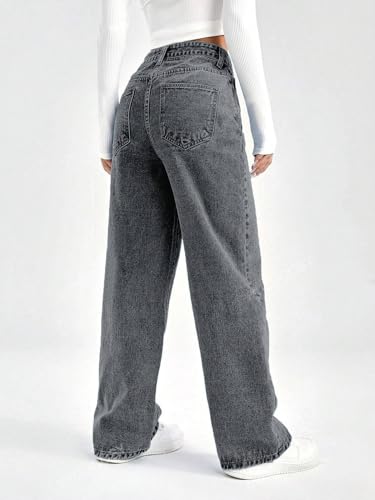Image of GRECIILOOKS High Waist Jeans for Women - Wide Leg Straight Fit Denim | Baggy Cargo Style Casual Pants for Girls & Daily College Wear