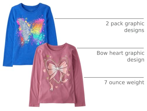 Image of The Children's Place Girls' Unicorns,Sports,Butterflies Long Sleeve Graphic T-Shirts,2 Pack