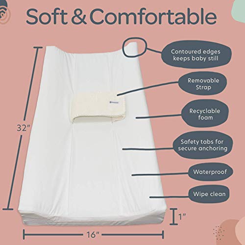 Poopoose Baby Changing Pad With Secure Strap 32" X 16", Changing Diaper Mat For Table Dresser Change Station Soft, White #TOP7
