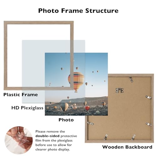 Image of JCJMY 10x10 Picture Frame for Wall Hanging, Wall Mounting Horizontally or Vertically, 10 x 10 Square Wall Gallery Poster Photo Frame with Durable Shatter Resistant Plexiglass, Rustic Brown
